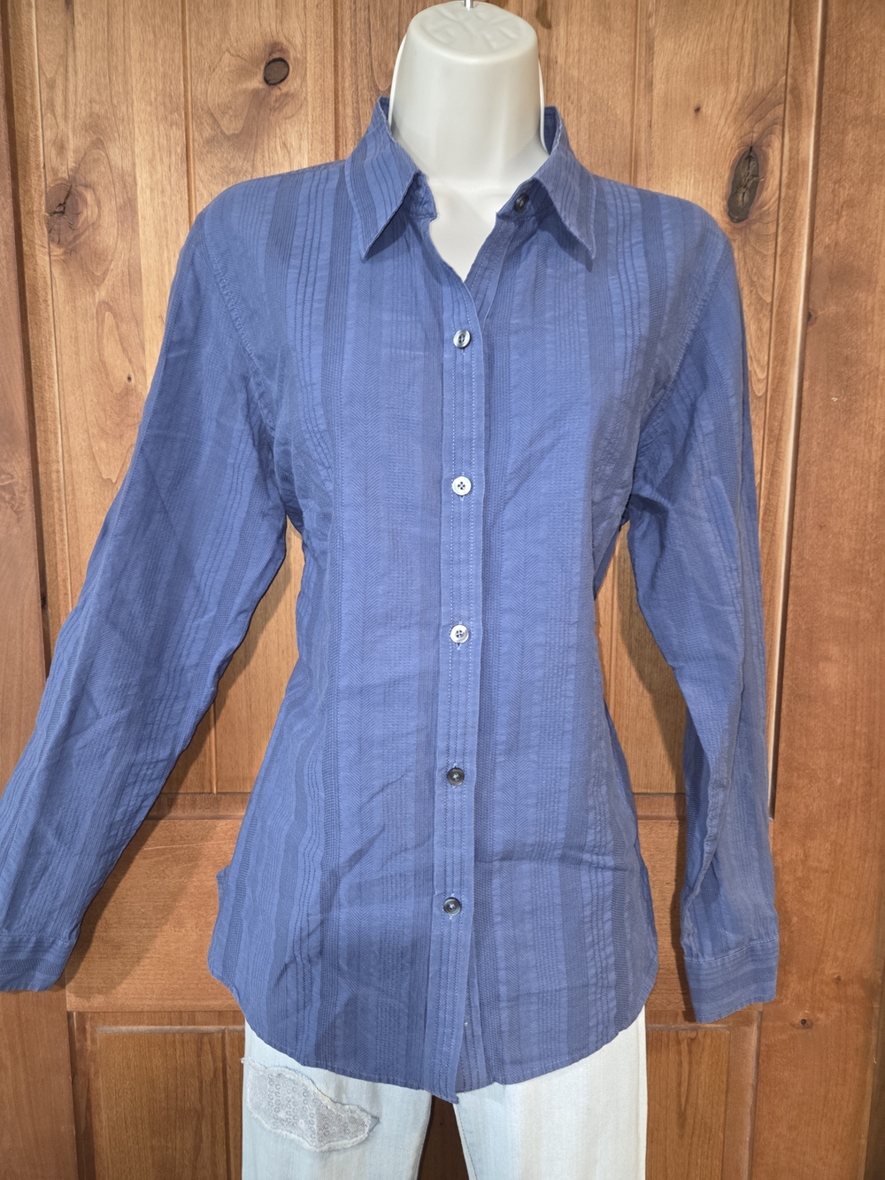 L.L. Bean Women's Blue Textured Button-Down Shirt